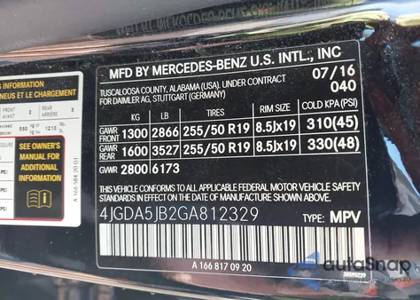 2016 Mercedes-Benz Gle 350 from USA, damaged, VIN 4JGDA5JB2GA812329